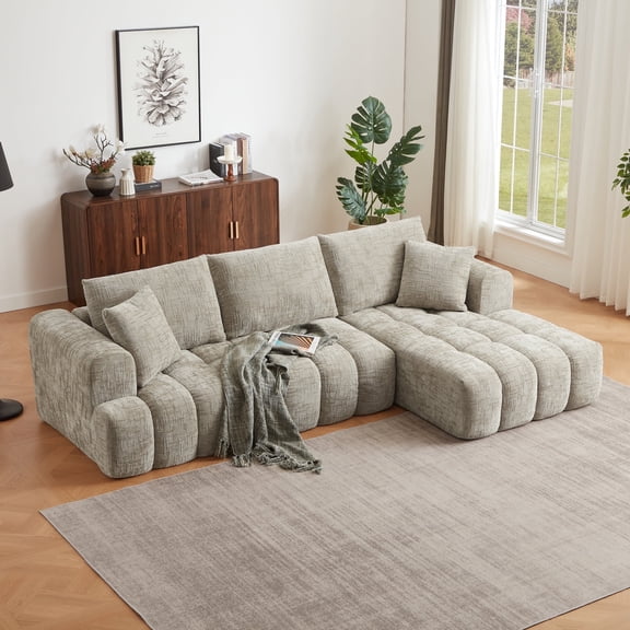 GNIXUU 108.3" Modular Sectional Sofa, Cloud Boneless Couch for Living Room, Bedroom and Apartment, Convertible L-Shape Couches with Chaise,Oversized Deep Seat 3-Seater Sofas (Beige,Right Facing)