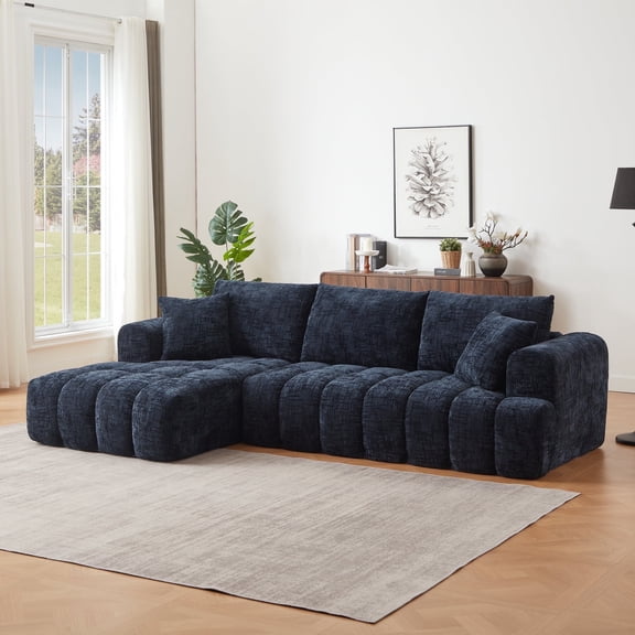 GNIXUU 108.3" Modular Sectional Sofa, Cloud Boneless Couch for Living Room, Bedroom and Apartment, Convertible L-Shape Couches with Chaise,Oversized Deep Seat 3-Seater Sofas (Blue,Left Facing)