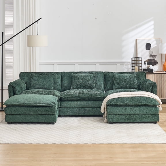 GNIXUU 111" Cloud Modular Sectional Sofa, Comfy Chenille Modern 5 Deep Seat U Shaped Couch Set with 2 Ottoman and 3 Pillows for Office,Living Room, Bedroom and Apartment,Yellow