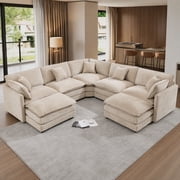 GNIXUU 113.4 " Oversized U-Shaped Cloud Couch ,Sectional Sofa with 2 Ottomans,Modern Chenille Deep Seat Modular 7-Seater Corner Couches for Living Room, Office,Beige