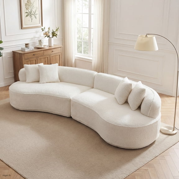 GNIXUU 114" Oversized Curved Sectional Sofa for Living Room, Boneless Cloud Couch with 4 Pillows, Modern Boucle Couch, Deep Seat, No Assembly, White