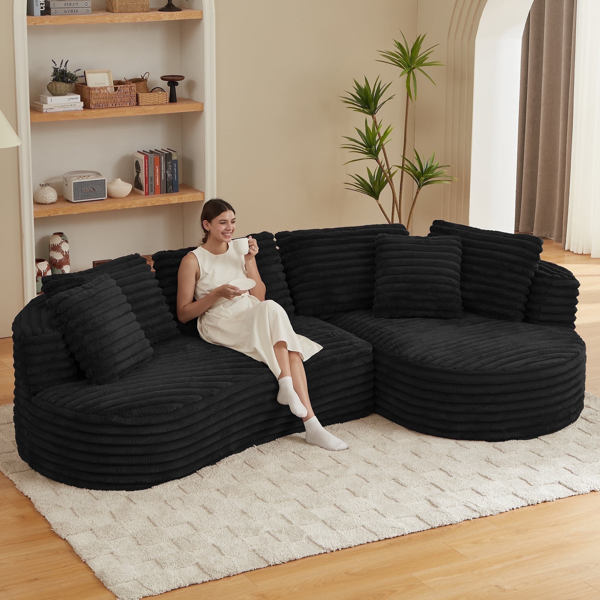 GNIXUU 120.9” Large Curved Sectional Couch, Luxury Plush Corduroy