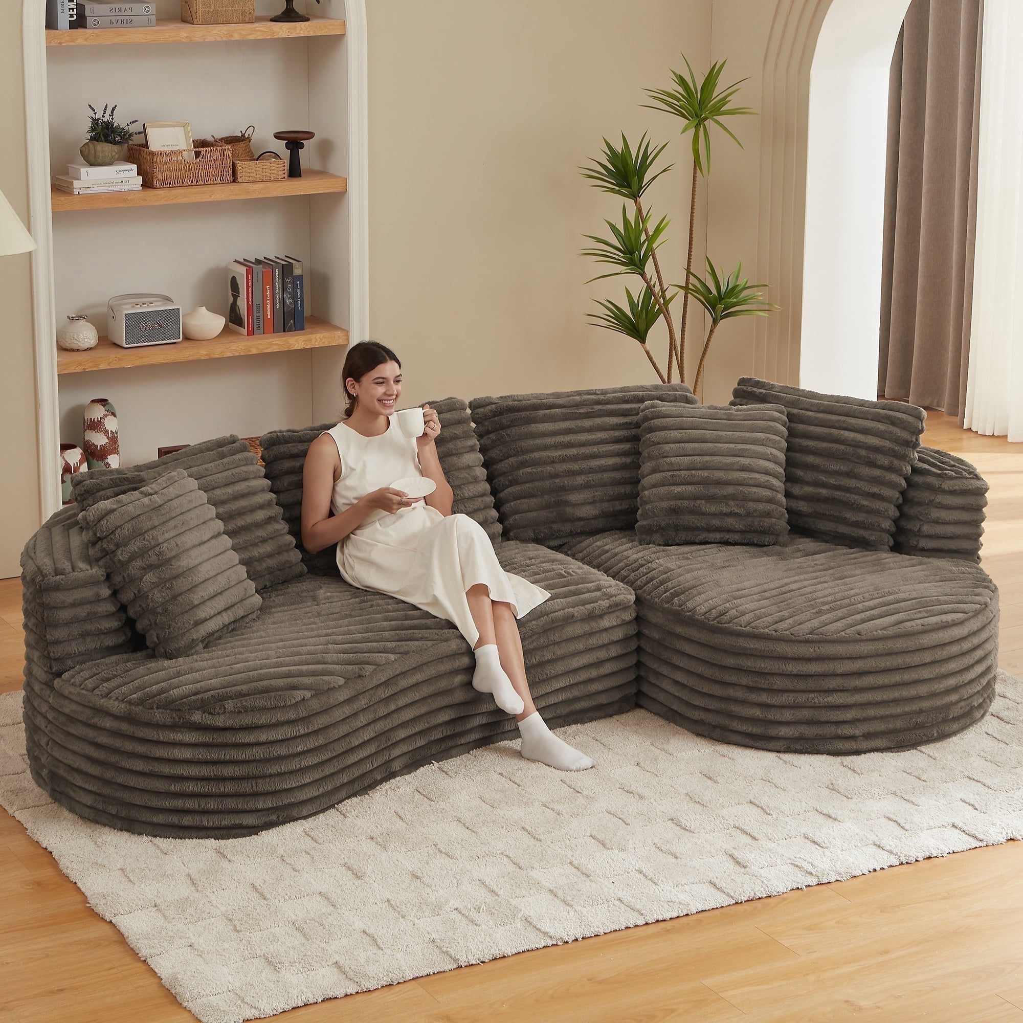GNIXUU 120.9” Large Curved Sectional Couch, Luxury Plush Corduroy