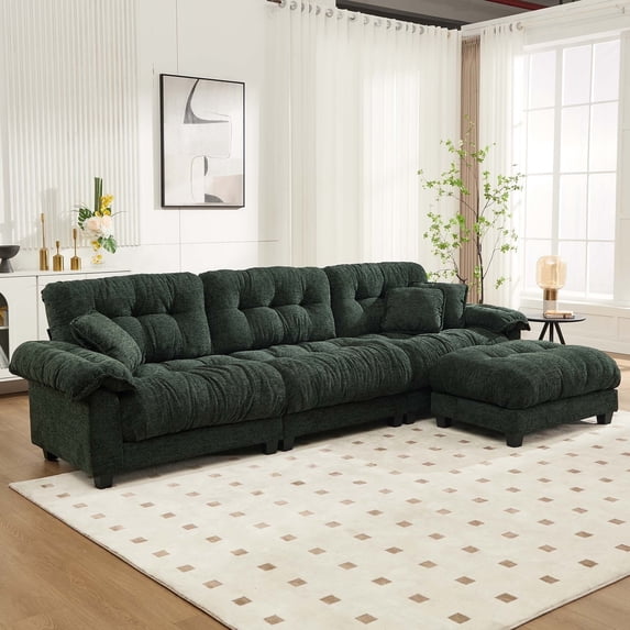 GNIXUU 123.6 " Cloud Sectional Couches,Modern Convertible Modular Chenille L-Shape Couch with Ottoman,Comfy 3 Seater Sleeper Sofa for Living Room Apartment,Office,Green