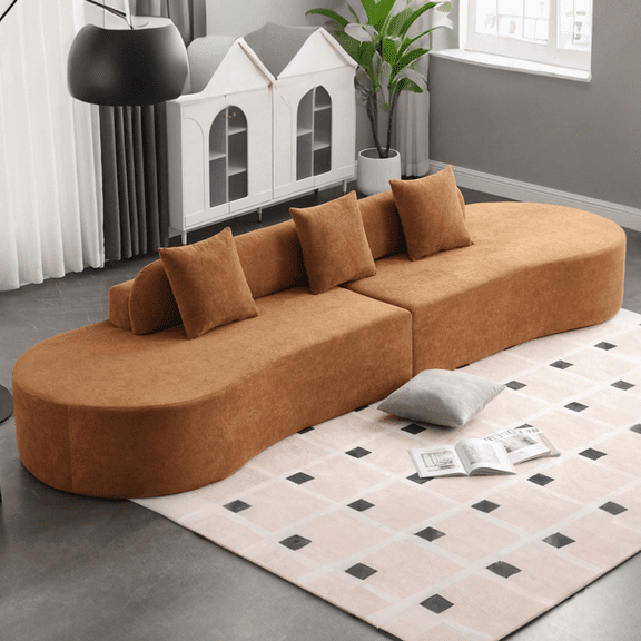 GNIXUU 130.5" Oversized Curved Sectional Sofa, Boneless Couch with 3 Pillows, 4 Seater Compression Cloud Couches for Living Room Apartment Bedroom Office, No Assembly Required, Brown