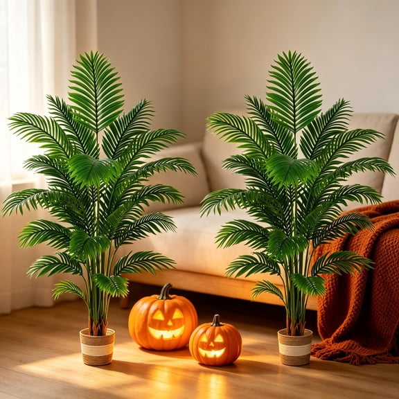 GNIXUU 2 Pack 6FT Artificial Areca Palm Plant, Faux Tropical Cane Palm Tree in Pot, 72 In Large Decorative Artificial Plants with 23 Leaves for Halloween Fall Home Decor, Housewarming Gift