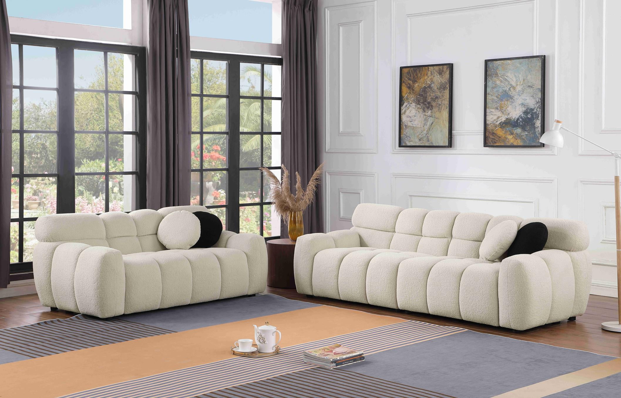 GNIXUU 2 Pieces Sectional Couches for Living Room Set,Modern Large Boucle Cloud Sofa with 4 Round Piows,Comfy Marshmallow Loveseat & 3 Seater Sofa for GNIXUU 2 Pieces Sectional Couches for Living Room Set,Modern Large Boucle Cloud Sofa with 4 Round Piows,Comfy Marshmallow Loveseat & 3 Seater Sofa for