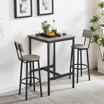 GNIXUU 3 Piece Bar Table and Chairs Set,Modern Square Pub Bistro Tables and Upholstered Stools with Backrest,Counter Height Dining Table Set for Home Kitchen Small Space,Gray