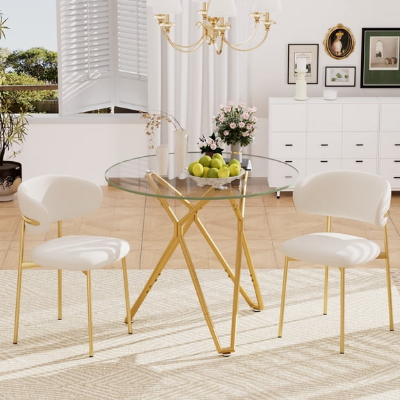 GNIXUU 35.4" Round Tempered Glass Dining Table with Sturdy Gold Metal Legs - Space-Saving,Gold