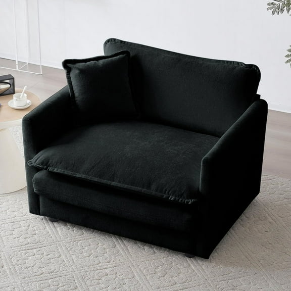 GNIXUU 41.4”W Oversized Chenille Sofa Chair, Modern Deep Seat Single Couch Armchair, Comfy Chaise Lounge with Pillow for Living Room Bedroom Apartment,Office,Black