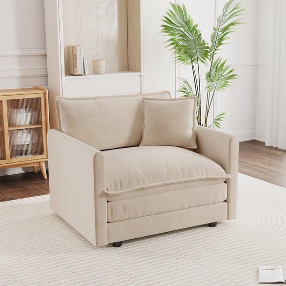 GNIXUU 41.4”W Oversized Chenille Sofa Chair, Modern Deep Seat Single Couch Armchair, Comfy Chaise Lounge with Pillow for Living Room Bedroom Apartment,Office ,Camel