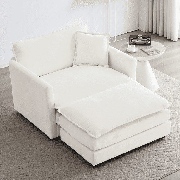 GNIXUU 41.4”W Oversized Chenille Sofa Chair with Ottoman, Modern Deep Seat Single Couch Armchair, Comfy Chaise Lounge with Pillow for Living Room Bedroom Apartment,Office, Beige