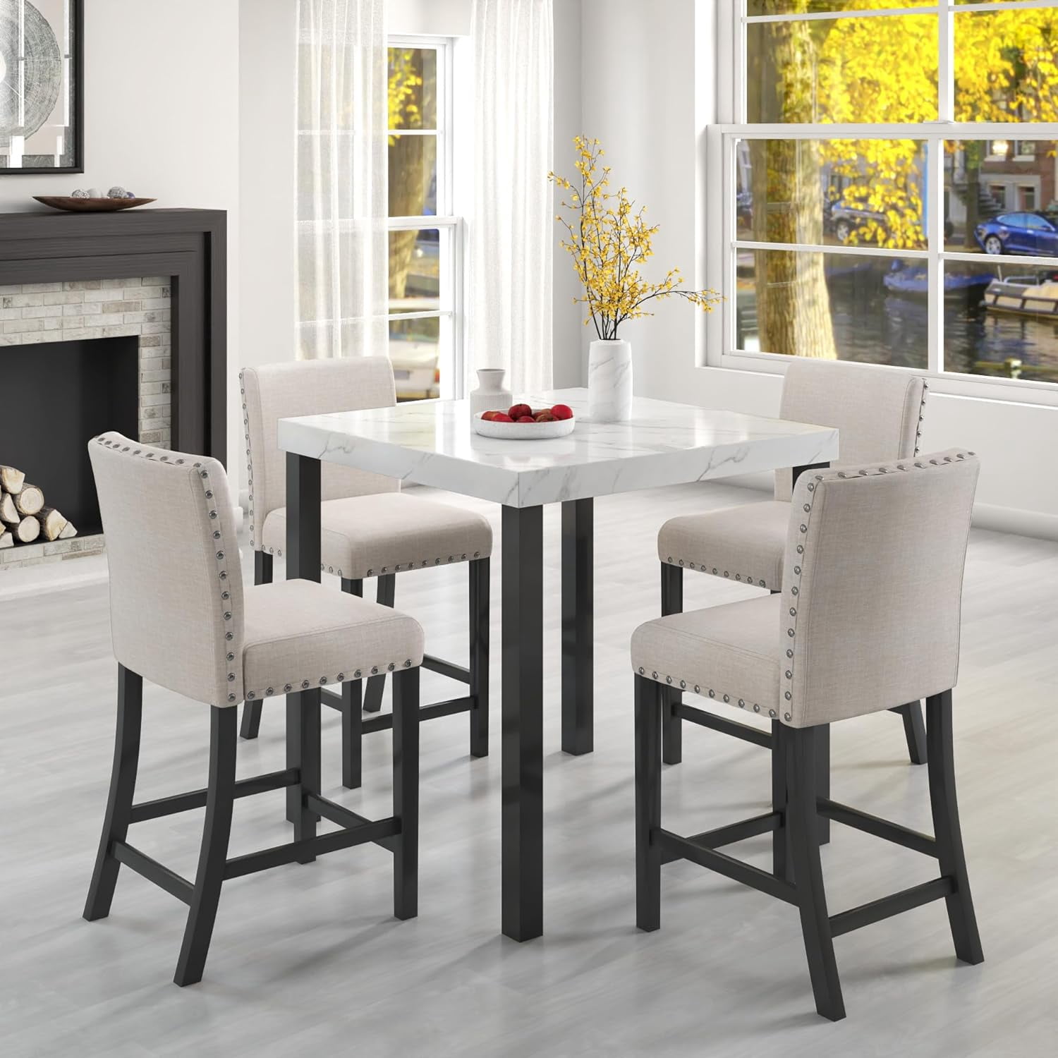 GNIXUU 5 Piece Dining Table Set for 4,Small Square Kitchen Table and ...