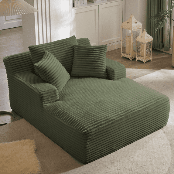 GNIXUU 50" Oversized Chaise Lounge Sofa Chair Indoor, Modern Corduroy Sleeper Sofa Cloud Couch with 3 Soft Pillows, Comfy Single Seat Floor Sofa for Living Room, Apartment, Office (Green)