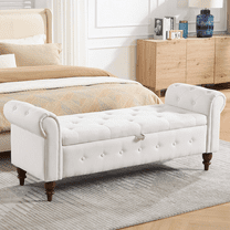 GNIXUU 63" End of Bed Storage Bench for Bedroom, Large Organizer Foot Rest,Upholstered Ottoman Seat with Storages for Living Room, Window, Entryway,White
