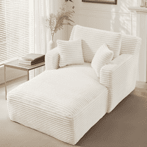 GNIXUU 65.4" Oversized Chaise Lounge Chair Indoor, Modern Corduroy Couch, Comfy Upholstered Boneless Sleeper Sofa with 3 Throw Pillows, Fluffy Reading Chairs Bed for Living Room,Beige