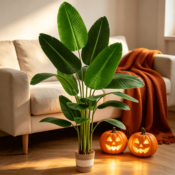 GNIXUU 6FT Artificial Bird of Paradise Plant, Faux Banana Leaf Tree in Pot, 72 In Large Decorative Artificial Plants with 18 Leaves for Halloween Fall Home Decor, Housewarming Gift