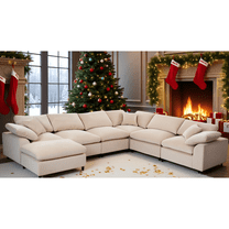 GNIXUU 7-Seater Oversized Modular Sectional Sofa Couch,Chenille Cloud Corner Sofa Modern U-Shaped Comfy Couches with Ottoman for Living Room, Office,Spacious Space,Beige