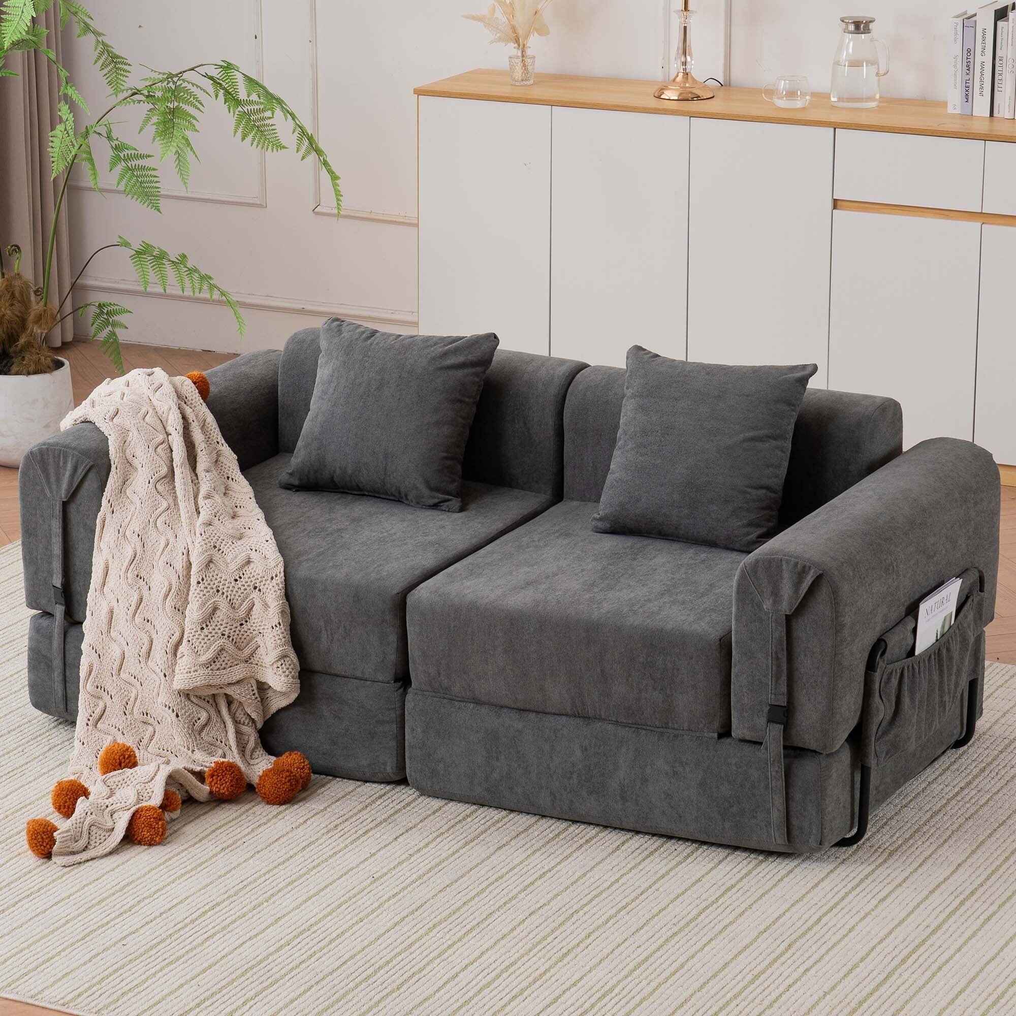 GNIXUU 71.25" Modern Modular Recliner Sofa, Convertible Sleeper Bed,Folding Mattress Loveseat Couch with Fixed-Shape Frame ,Comfy Lazy Boneless Couches for Living Room Bedroom Lounge,Gray