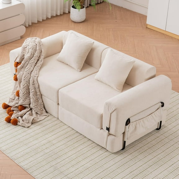 GNIXUU 71.25" Modern Modular Recliner Sofa, Convertible Sleeper Bed,Folding Mattress Loveseat Couch with Fixed-Shape Frame ,Comfy Lazy Boneless Couches for Living Room Bedroom Lounge,Beige