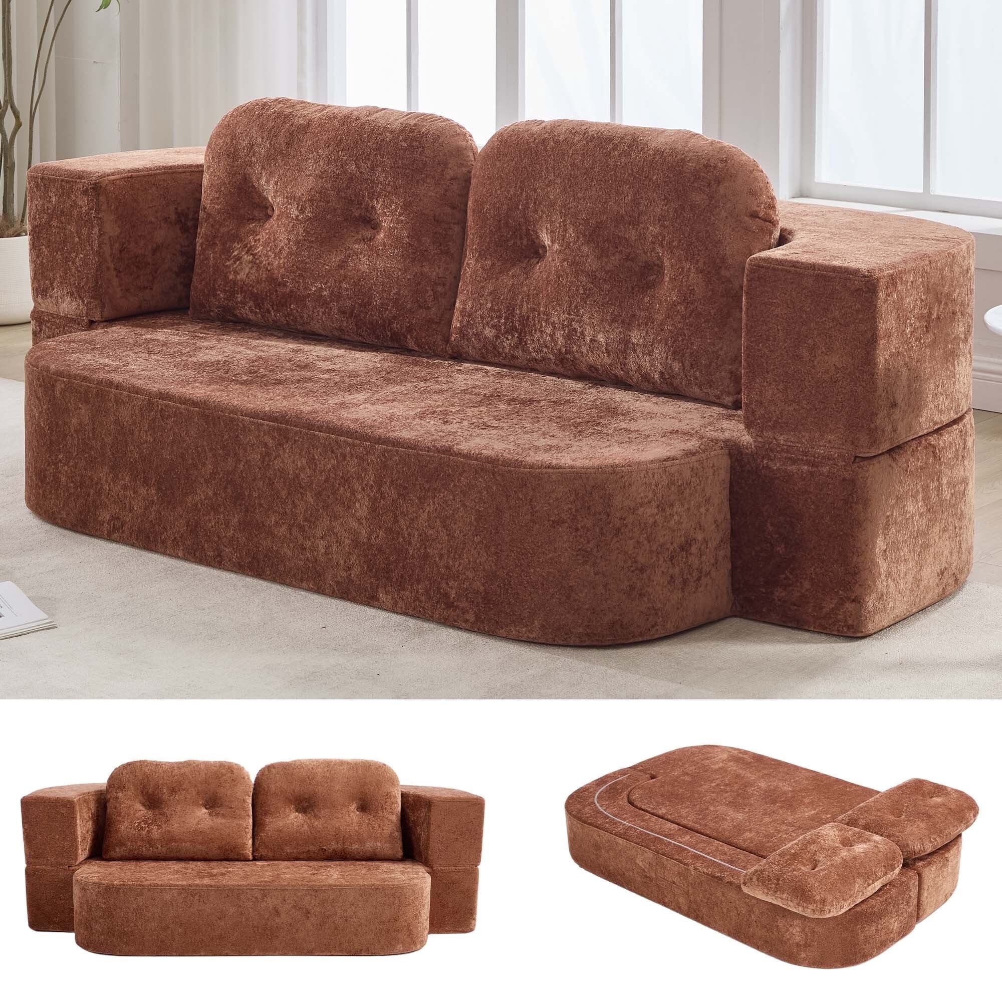 GNIXUU 78.7" W Boneless Cloud Loveseat Sofa, 2 in 1 Convertible Floor Folding Couch Bed Furniture, No Assembly Compressed Comfty Foam Lounge Sleeper for Apartment Office Bedroom Living Room