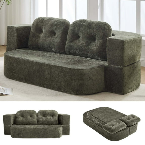 GNIXUU 78.7" W Boneless Cloud Loveseat Sofa, 2 in 1 Convertible Floor Folding Couch Bed Furniture, No Assembly Compressed Comfty Foam Lounge Sleeper for Apartment Office Bedroom Living Room