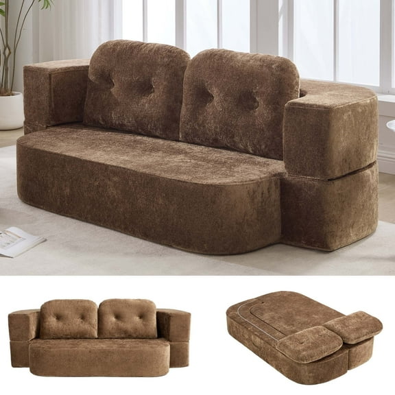 GNIXUU 78.7" W Boneless Cloud Loveseat Sofa, 2 in 1 Convertible Floor Folding Couch Bed Furniture, No Assembly Compressed Comfty Foam Lounge Sleeper for Apartment Office Bedroom Living Room