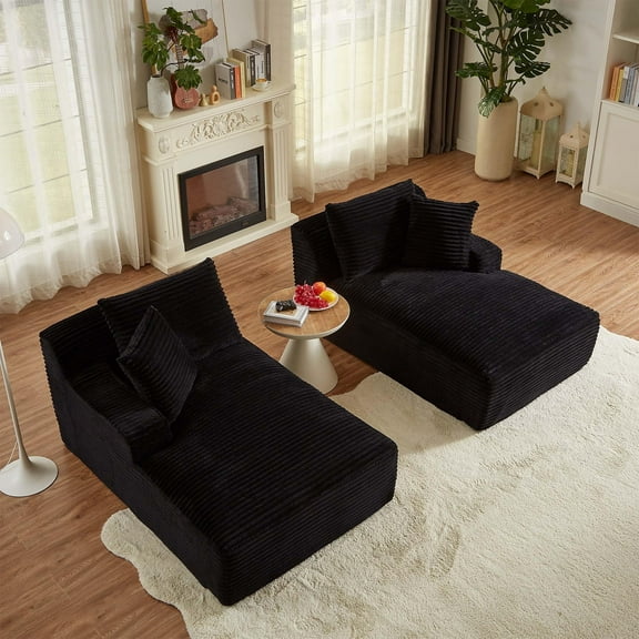 GNIXUU 78.8"W Oversized Double Chaise Lounge Sofa Indoor, Corduroy Boneless Upholstered Cloud Couch, Loveseat Sleeper Bed, Modern Comfy Floor Chair for Living Room Apartment Office,Black