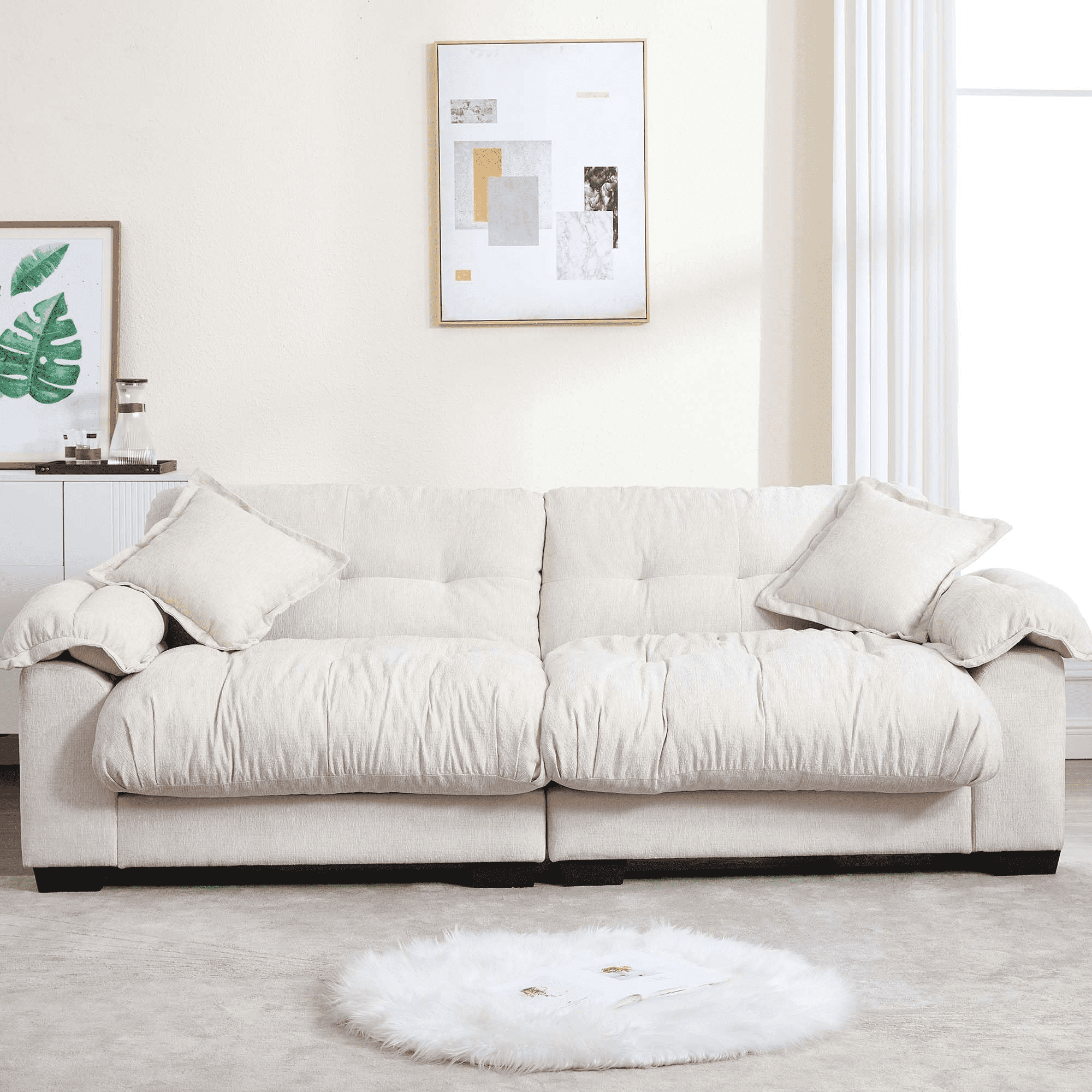 GNIXUU 90.5" Oversized Loveseat ,Chenille Modern Cloud Couch Loveseat for Small Spaces, 2 Seater Sofa Comfy Sleeper Sofas Easy Assembly for Living Room ,Study Room, Office,Beige