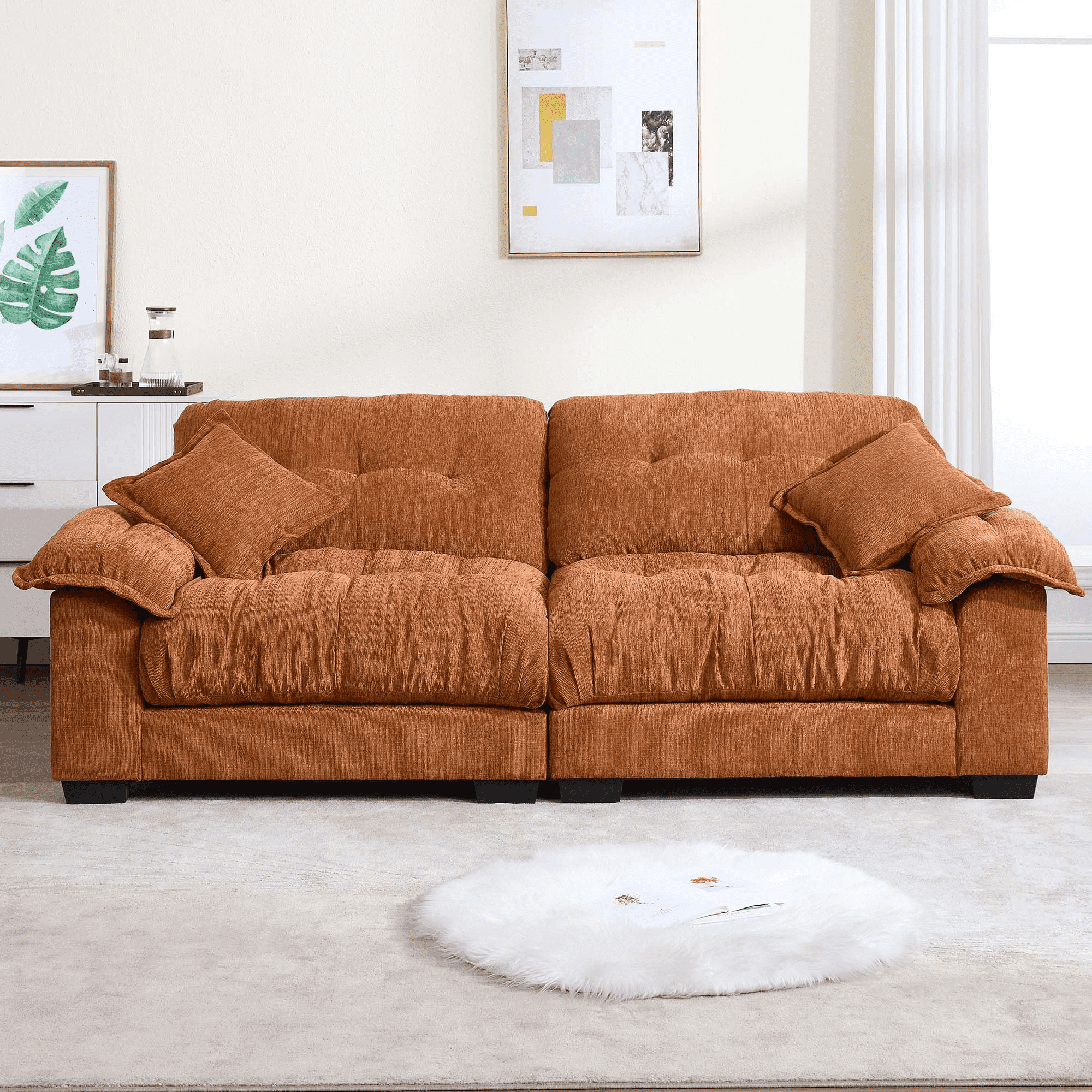 GNIXUU 90.5" Oversized Loveseat ,Chenille Modern Cloud Couch Loveseat for Small Spaces, 2 Seater Sofa Comfy Sleeper Sofas Easy Assembly for Living Room ,Study Room, Office,Orange