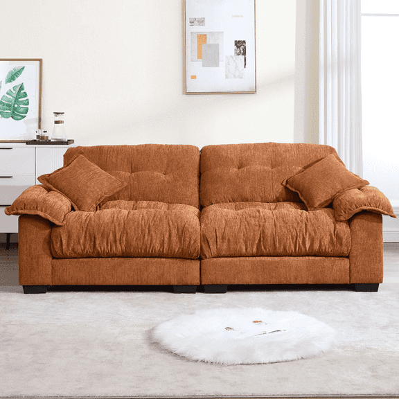 GNIXUU 90.5" Oversized Loveseat ,Chenille Modern Cloud Couch Loveseat for Small Spaces, 2 Seater Sofa Comfy Sleeper Sofas Easy Assembly for Living Room ,Study Room, Office,Orange