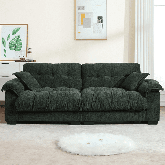 GNIXUU 90.5" Oversized Loveseat ,Chenille Modern Cloud Couch Loveseat for Small Spaces, 2 Seater Recliner Sofa Comfy Sleeper Sofas Easy Assembly for Living Room ,Study Room, Office,Green