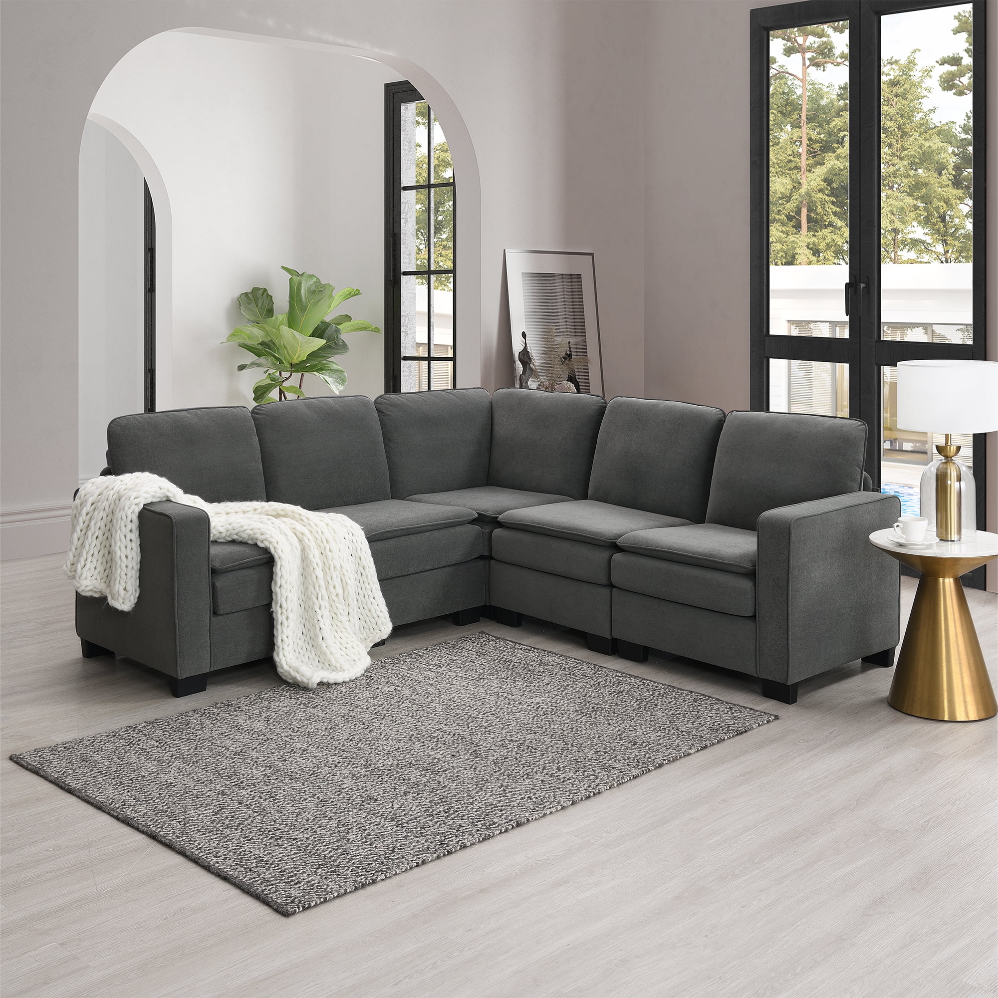 GNIXUU L Shaped Modern Sectional Sofa for Living Room 89 Oversized 5 Seat Cloud Couch with Double Cushions Velvet Upholstered Corner Couch Indoor Furniture Set for Apartment Office Gray Walmart