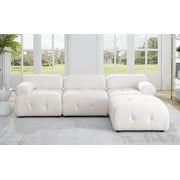 GNIXUU Modular Sectional Sofa, 93" Velvet Sectional Cloud Couches for Living Room, Modern L-Shaped Sofa DIY Combination Reversible Chaise for Bedroom Apartment Office（White）