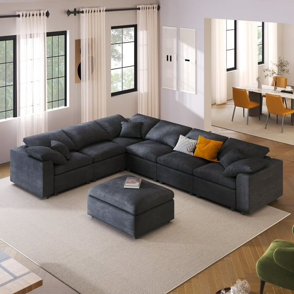 GNIXUU Modular Sectional Sofa Set for Living Room,Oversized 7 Seater Corner Couch with Removable Ottoman,Modern L Shaped Convertible Sleeper with Chaises for Office,Spacious Space,Gray