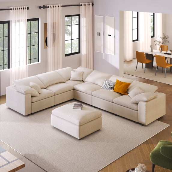 GNIXUU Modular Sectional Sofa Set for Living Room,Oversized 7 Seater Corner Couch with Removable Ottoman,Modern L Shaped Convertible Sleeper with Chaises for Office,Spacious Space,Beige