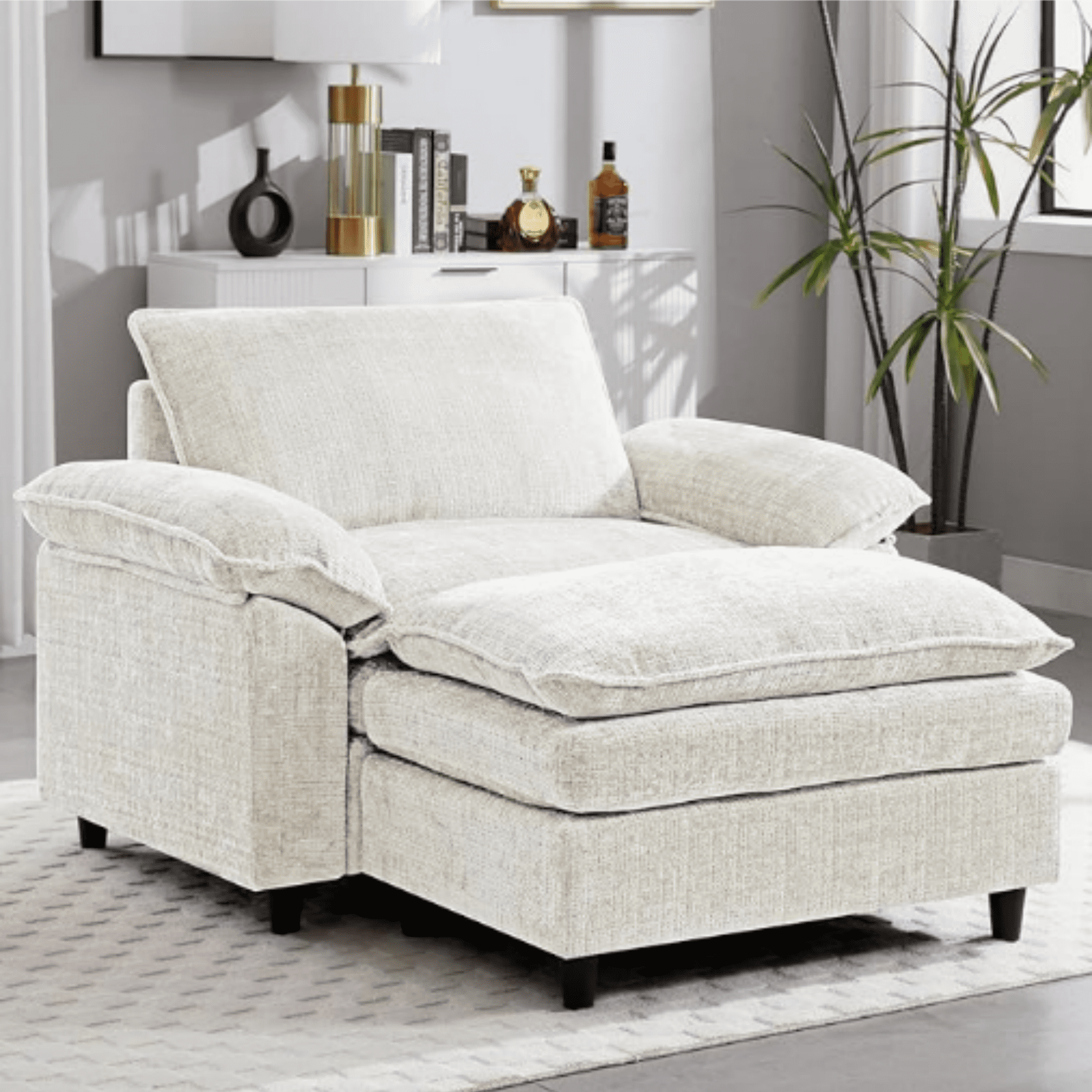 GNIXUU Oversized Accent Chair with Ottoman - Comfy Deep-Seat Lounge ...