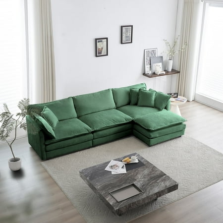 GNIXUU Oversized Sectional Fabric Sofa Set,111.5" Modern Large Sofa Cloud Couch for Living Room, Chenille Comfy Modular Sofa Sleeper with Movable Ottoman & Cushions,Green