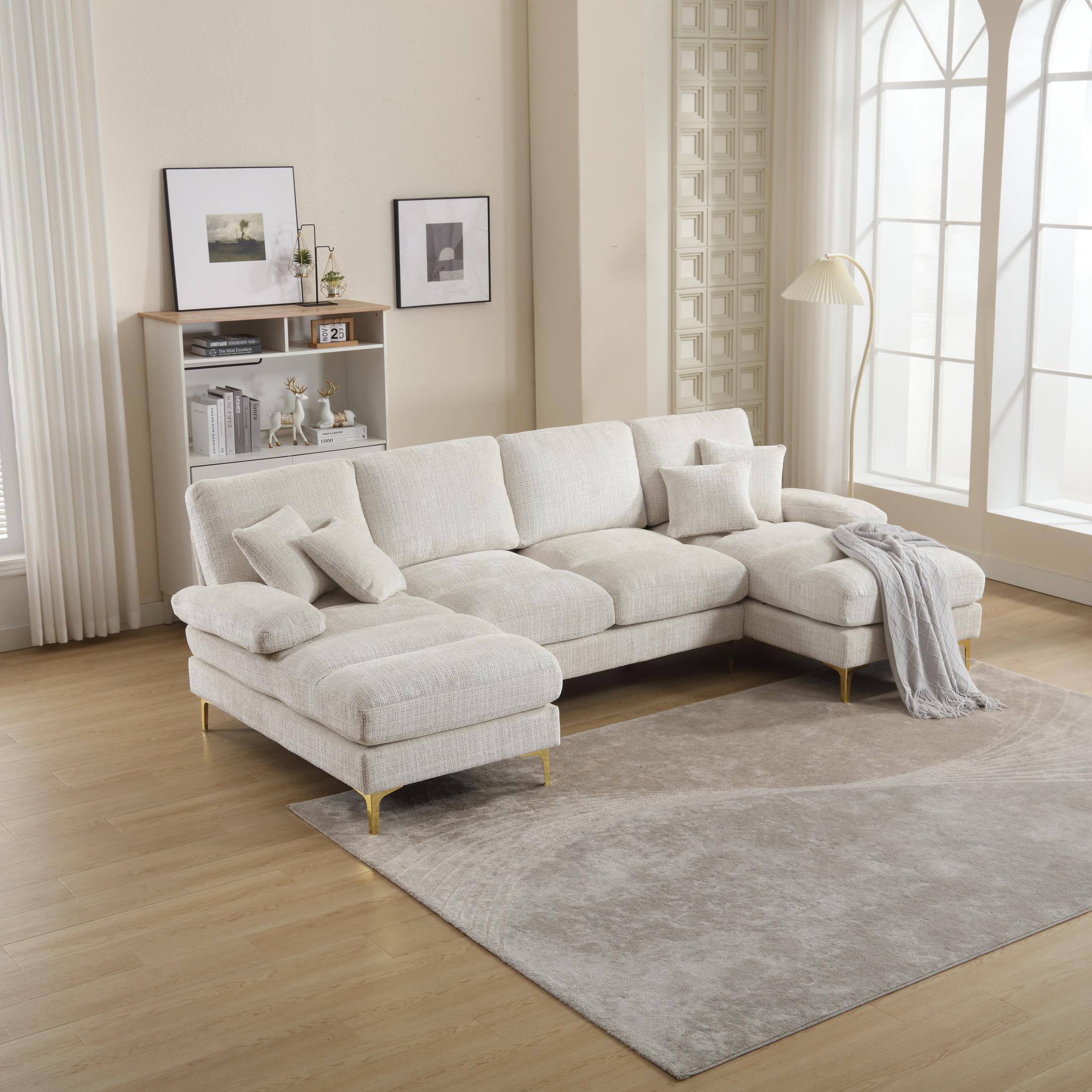 GNIXUU UShaped Sectional Sofa, Modern Chenille Tufted Overstuffed