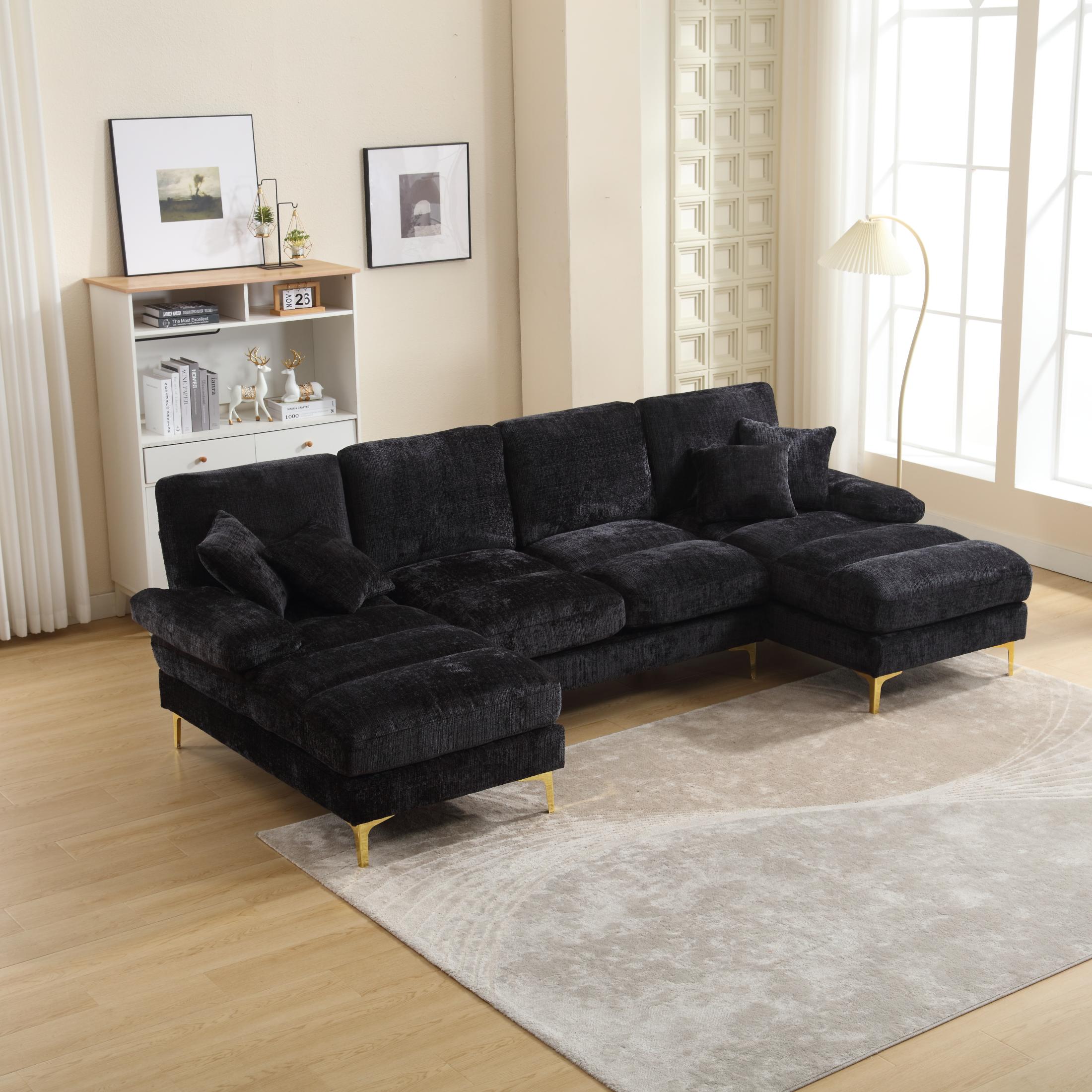 GNIXUU UShaped Sectional Sofa, Modern Chenille Tufted Overstuffed