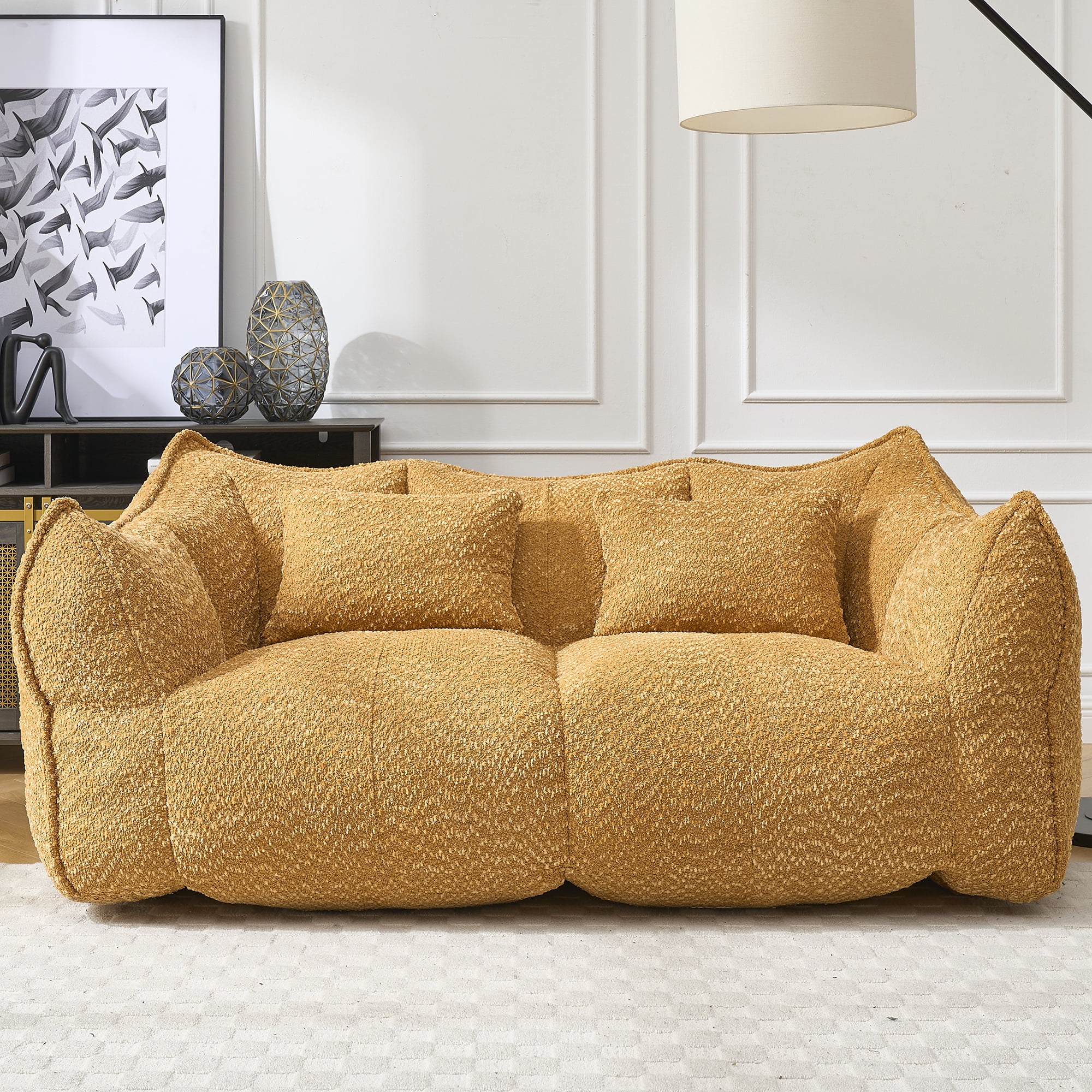 Cozy Beanbag Chair with High Resilience Foam Core for Two - Yellow Chenille, 66x35x25 inches