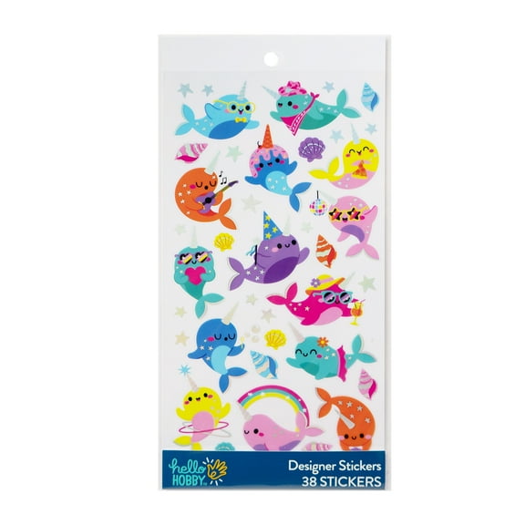 Hello Hobby Multicolor Gnarly Narwhal Designer Stickers, 38 Count
