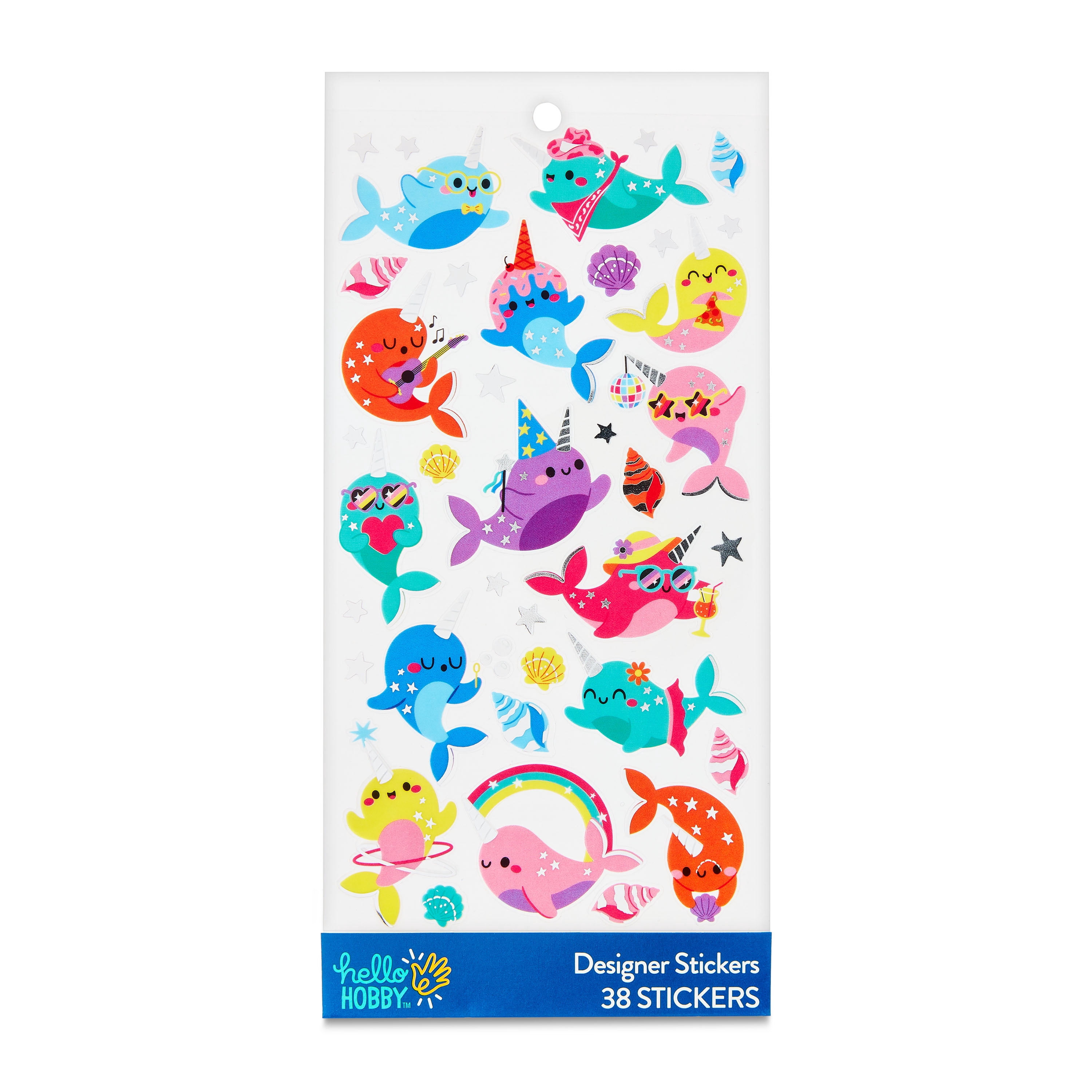 Hello Hobby Multicolor Gnarly Narwhal Designer Stickers, 38 Count