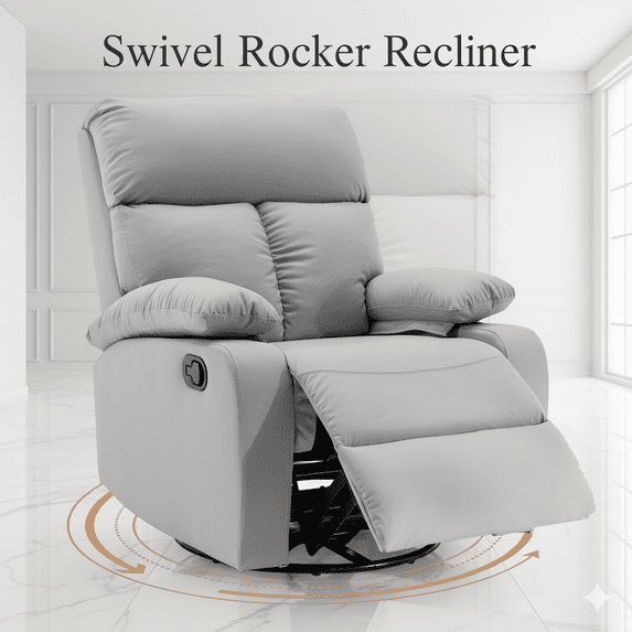 GNMLP Small Recliners for Small Space,360°Swivel&30°Rocking Chair with Adjustable Footrest for Living Room-Dark Gray