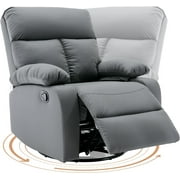 GNMLP Small Recliners for Small Space,360°Swivel＆30°Rocking Chair with Adjustable Footrest for Living Room-Dark Gray