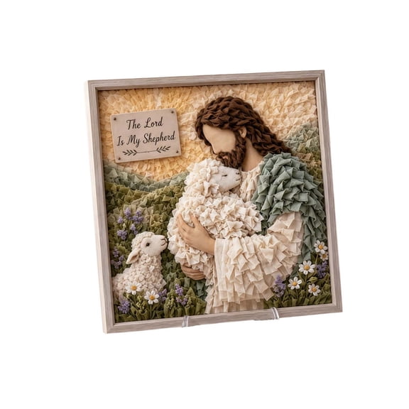 GNOIX 3D Christian Fabric Poke Art Kit, DIY Jesus Holding Lamb Textured Craft with The Lord Is My Shepherd Quote for Home Altar, Prayer Room, Shelf and Religious Decor, 7.87 Inch