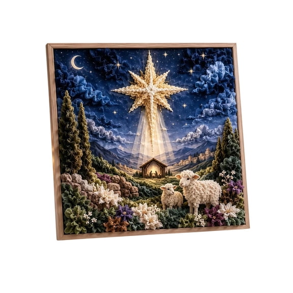 GNOIX 3D Christian Fabric Poke Art Kit, DIY Nativity Star and Sheep Textured Religious Craft for Home Altar, Prayer Room, Shelf, Mantel and Christmas Faith Decor, 7.87 Inch