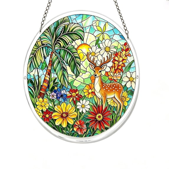 GNOIX Acrylic Puzzles Suncatcher Window Hanging, 7.4 Inch Sun Catcher Acrylic Puzzles, Garden Decoration for Women Men Mom Birthday Gift Home Decor (Deer Butterfly Wildflower Forest)