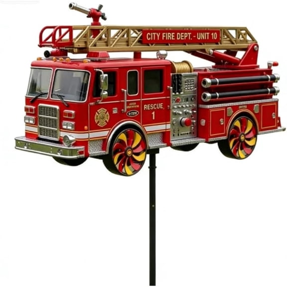 GNOIX Fire Truck Garden Wind Spinner, Kinetic Metal Wind Spinner, Decorative Windmill for Outdoor Yard Patio Lawn Garden Backyard Art Decoration