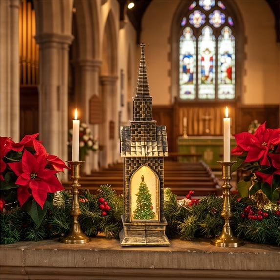 Led Video Windows GNOIX Lighted Christmas Church Water Glitter Lantern, Christmas Tree ...